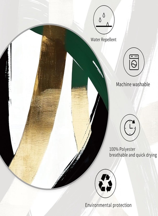 Miyotaa Abstract Emerald Green Gold Shower Curtain Set 60Wx71H Inches Minimalist Aesthetic Modern Contemporary Geometric Line Meutral Polyester Waterproof Bathroom Curtain with 12 Hooks - Image 5